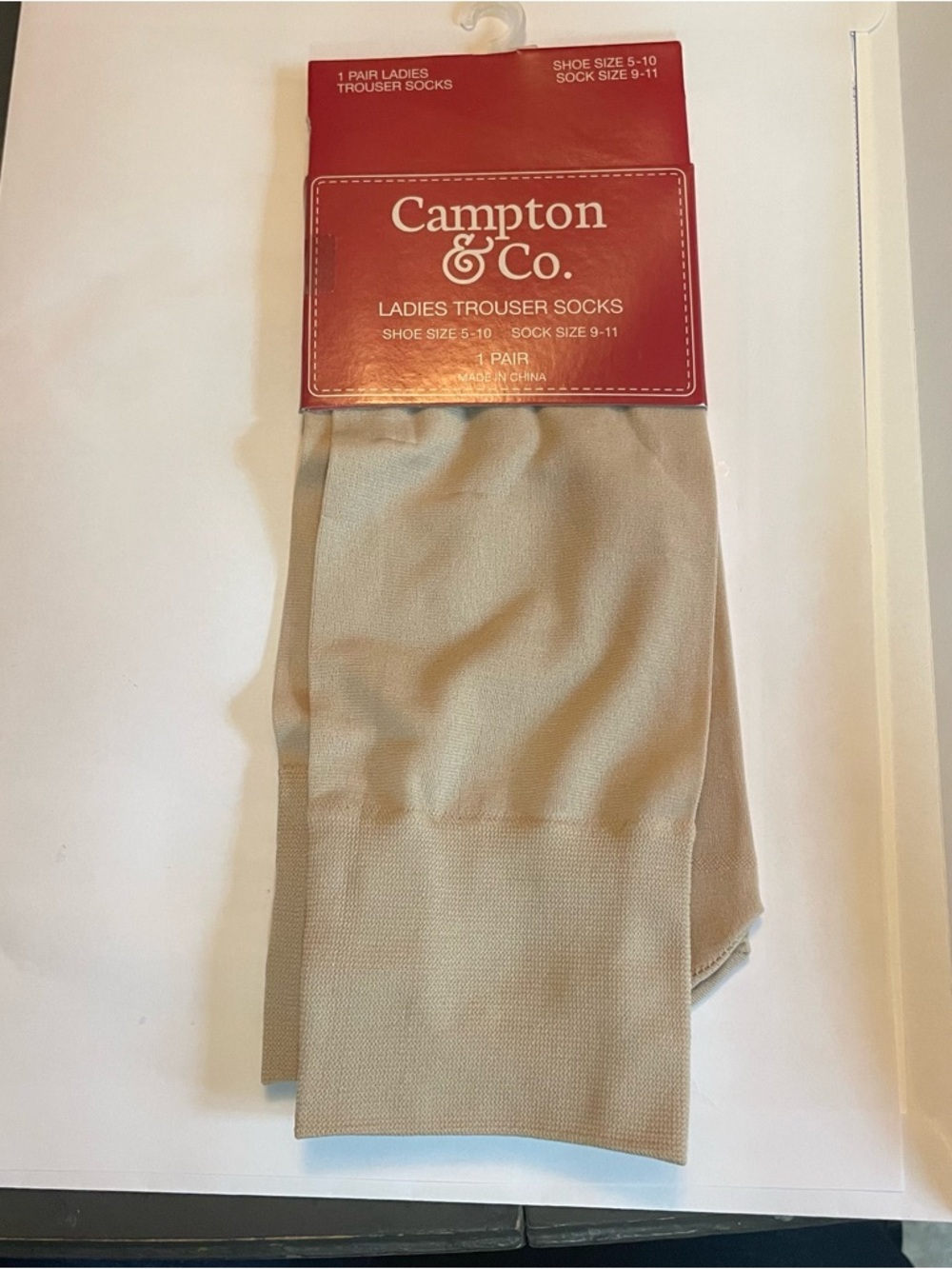 Campton & Co. Ladies Trouser Socks in Beige shoe size 5-10 polyester spandex